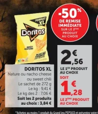 Chips Doritos XL Nature ou nacho cheese ou sweet chili