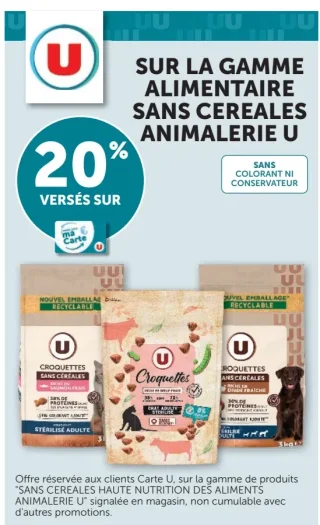 Gamme alimentaire sans céréales animalerie U