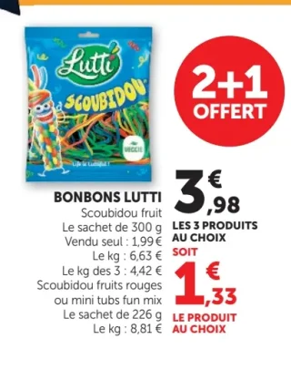 Bonbons Lutti Scoubidou fruit, Scoubidou fruits rouges ou mini tubs fun mix
