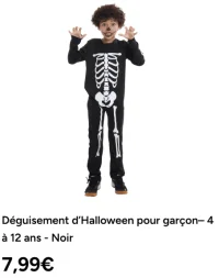 Déguisement d'Halloween pour garçon– 4 à 12 ans - Noir
