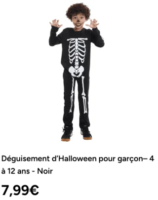 Déguisement d'Halloween pour garçon– 4 à 12 ans - Noir