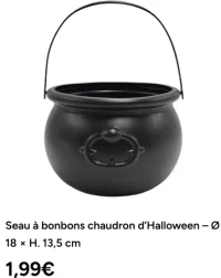 Seau à bonbons chaudron d’Halloween – Ø 18 × H. 13,5 cm
