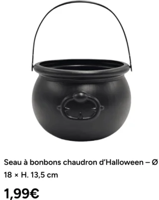 Seau à bonbons chaudron d’Halloween – Ø 18 × H. 13,5 cm