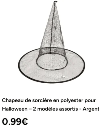 Chapeau de sorcière en polyester pour Halloween – 2 modèles assortis - Argent
