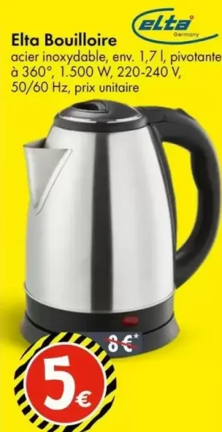Elta Bouilloire en acier inoxydable 1,7 l