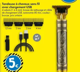 Tondeuse à cheveux sans fil avec chargement USB