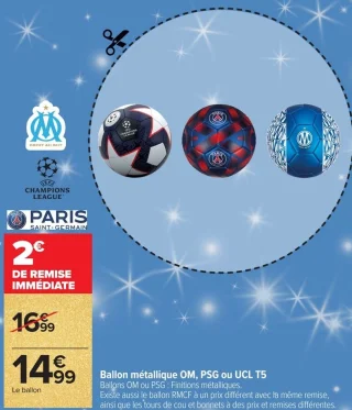 Ballon métallique OM, PSG ou UCL T5