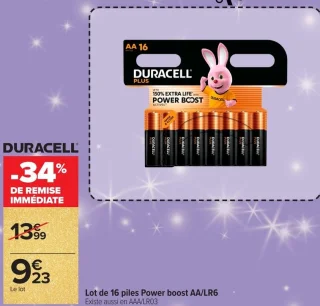 Lot de 16 piles Power boost AA/LR6 Duracell