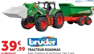 Bruder Tracteur Roadmax avec chargeur et remorque