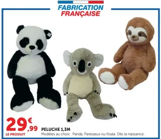 PELUCHE 1,3M Modèles au choix : Panda, Paresseux ou Koala
