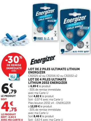 Lot de 2 piles Ultimate Lithium Energizer