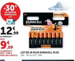 Lot de 16 piles Duracell Plus LR6 - AA ou LR3 - AAA