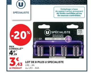 Lot de 8 piles U Spécialiste LR6 - AA ou LR3 - AAA