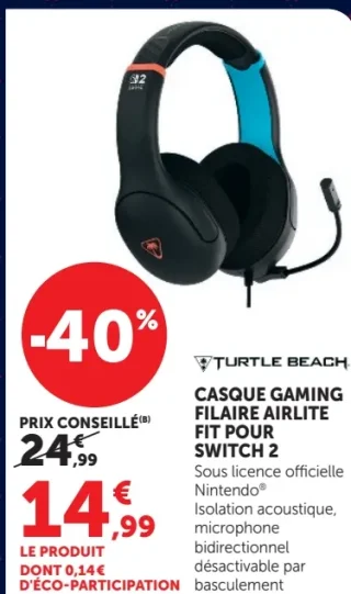 Casque gaming filaire AIRLITE FIT pour Switch 2 Turtle Beach