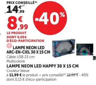 Lampe neon LED Arc-en-ciel / Happy 30 x 15 cm