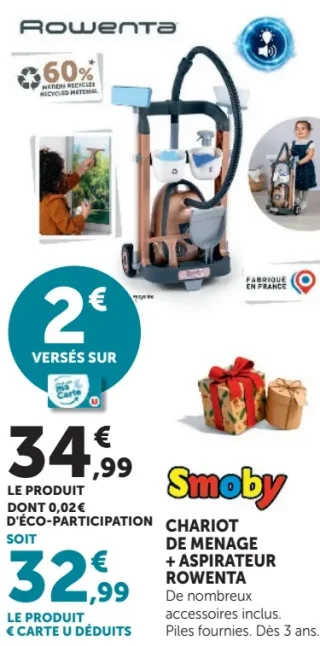 Smoby Chariot de ménage + aspirateur Rowenta