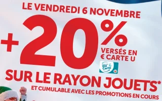 20% versés en € Carte U sur le rayon jouets