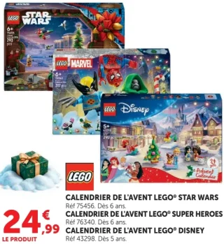 Calendrier de l'Avent LEGO Star Wars, Super Heroes ou Disney