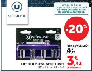 Lot de 8 piles alcalines U Specialist LR6 - AA ou LR3 - AAA