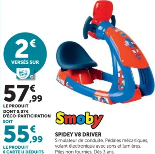 Simulateur de conduite Spidey V8 Driver Smoby