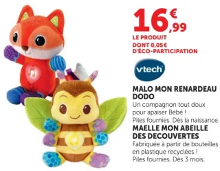 Peluche Malo mon renardeau dodo / Maëlle mon abeille des découvertes Vtech