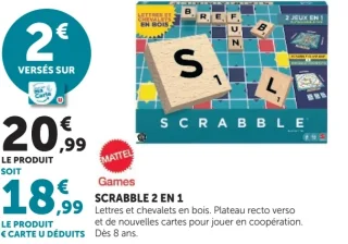 Jeu de société Scrabble 2 en 1 Mattel Games