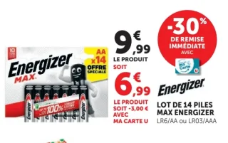 Lot de 14 piles Max Energizer LR6/AA ou LR03/AAA
