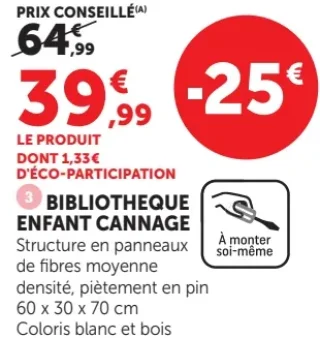 Bibliothèque enfant cannage