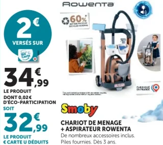Chariot de ménage + aspirateur Rowenta Smoby