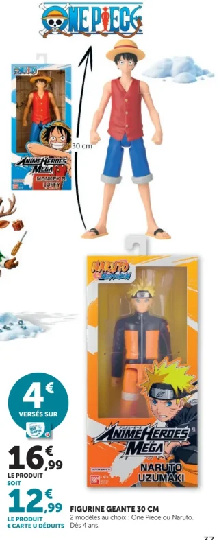 Figurine géante 30 cm Anime Heroes One Piece ou Naruto