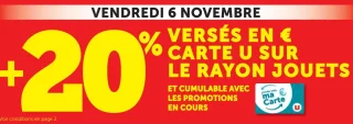 Offre +20% versés en € Carte U sur le rayon jouets