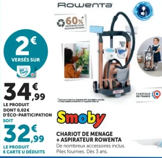 Chariot de ménage + aspirateur Rowenta Smoby