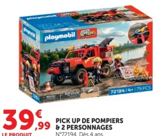 Playmobil Pick up de pompiers & 2 personnages N°72194