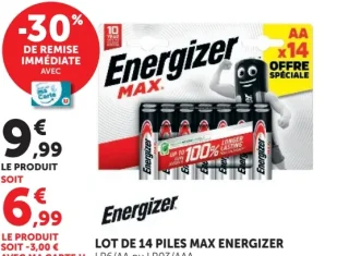 Lot de 14 piles Max Energizer LR6/AA ou LR03/AAA