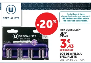 Lot de 8 piles U Spécialiste LR6 - AA ou LR3 - AAA