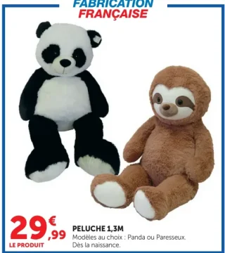 Peluche 1,3M Panda ou Paresseux
