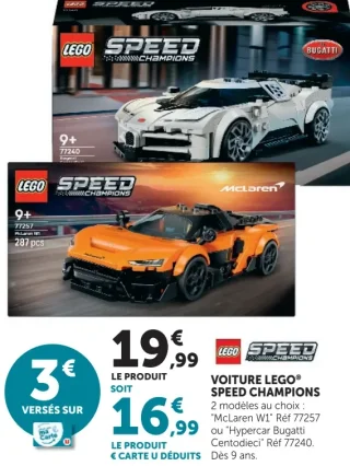 Voiture LEGO Speed Champions McLaren W1 ou Hypercar Bugatti Centodieci