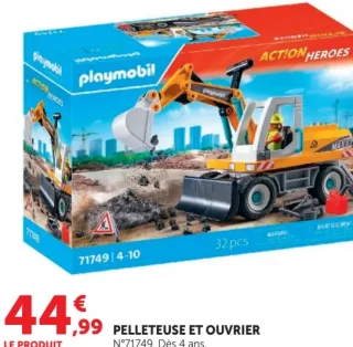 Pelleteuse et ouvrier Playmobil Action Heroes N°71749