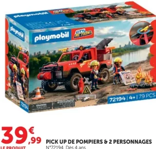 Pick up de pompiers & 2 personnages Playmobil City Action N°72194