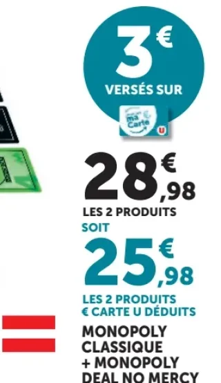 Monopoly Classique + Monopoly Deal No Mercy Hasbro Games