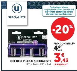 Lot de 8 piles alcalines U Spécialiste LR6 - AA ou LR3 - AAA