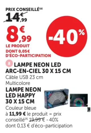 LAMPE NEON LED ARC-EN-CIEL 30 X 15 CM