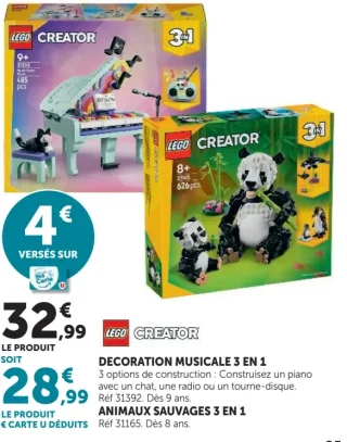 Lego Creator Décoration musicale 3 en 1 ou Animaux sauvages 3 en 1