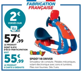 Simulateur de conduite Smoby Spidey V8 Driver