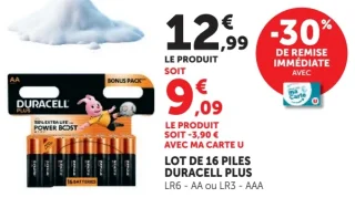 Lot de 16 piles Duracell Plus LR6-AA ou LR3-AAA