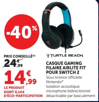 Casque gaming filaire AIRLITE FIT pour Switch 2 Turtle Beach