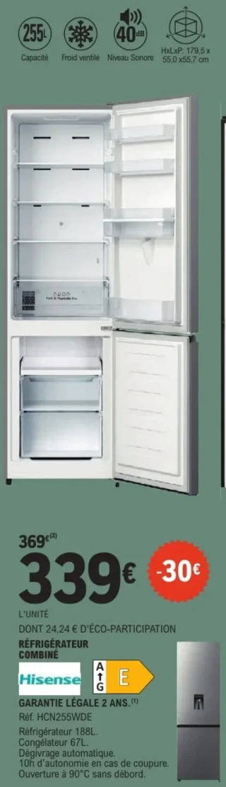 Réfrigérateur combiné Hisense HCN255WDE