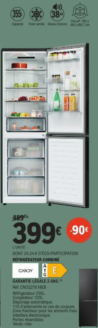 Réfrigérateur combiné Candy CNCQ2T618EB
