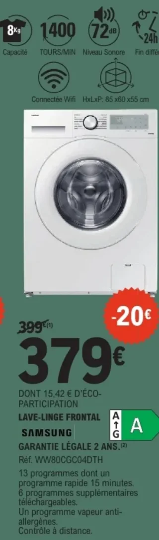 Lave-linge frontal Samsung WW80CGC04DTH