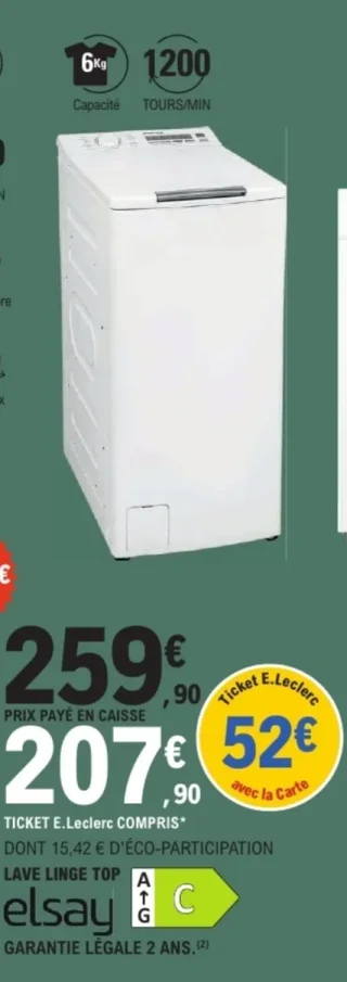 Lave linge top Elsay